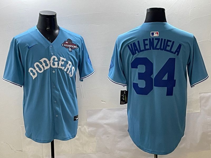 Men Los Angeles Dodgers #34 Valenzuela Light Blue Joint Name 2025 Nike MLB Jersey style 31616->los angeles dodgers->MLB Jersey